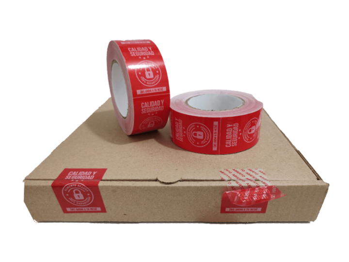 caja de pizza con cinta de seguridad